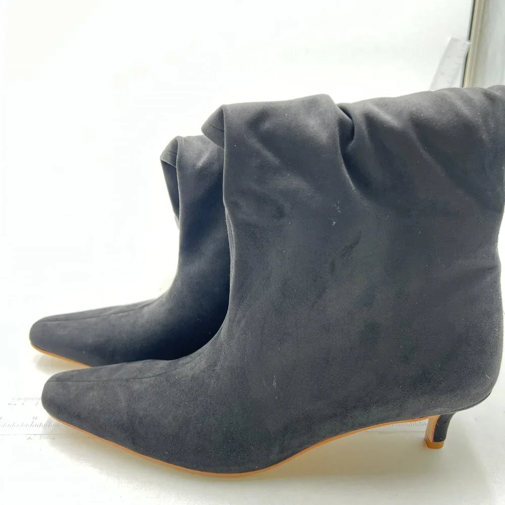 Black Women Comfortable Low Heel Pull on Stylish Knee High Boots Square Toe Boot